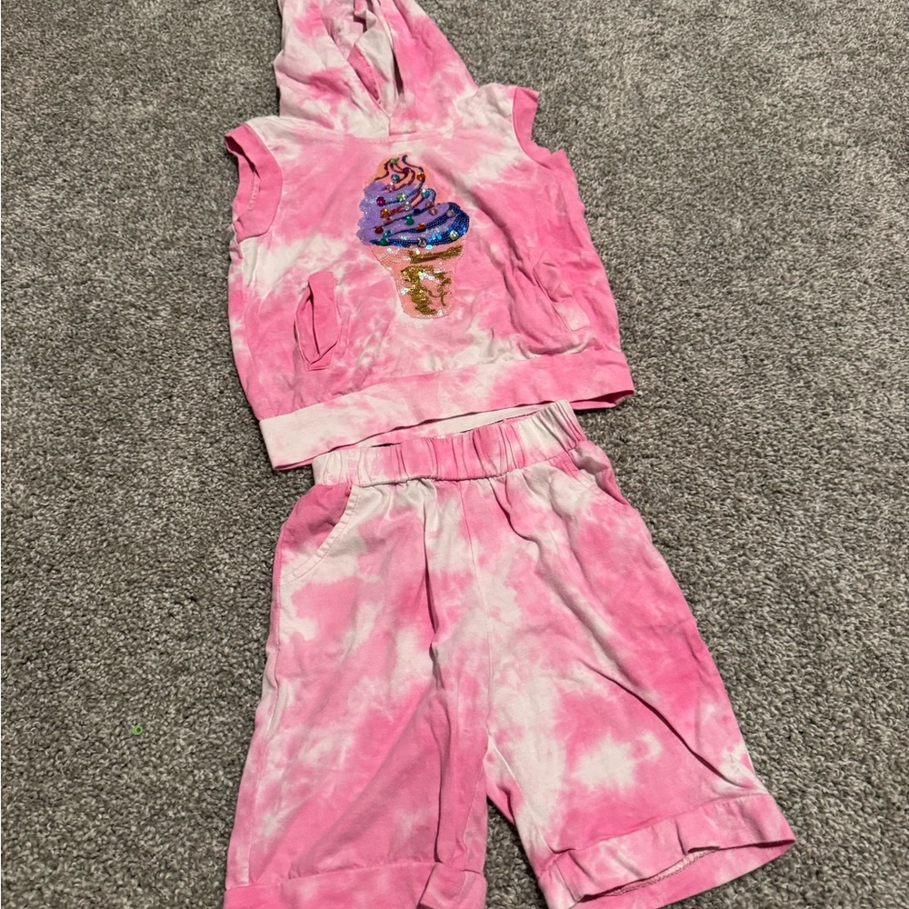 Lola & The Boys Pink Tie-Dye Ice Cream Hoodie and Shorts Set